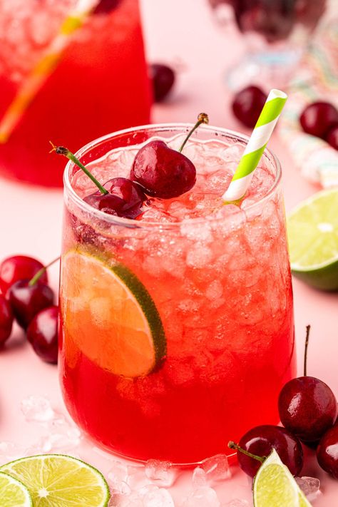 Cherry Limeade is a Sonic Copycat Recipe that's made with only 4 ingredients and then served over ice for a chilled refreshing drink! Make a large pitcher for sharing in just 5 minutes! Brandy Slush Recipe Wisconsin, Homemade Cherry Limeade, Sonic Cherry Limeade Recipe, Sonic Limeade Recipe, How To Store Cherries, Drink Combos, Brandy Slush, Cherry Limeade Recipe, Sonic Cherry Limeade