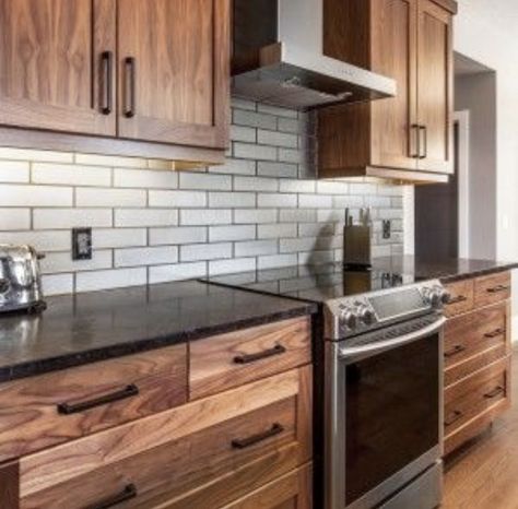 Natural Walnut Kitchen, Kitchen Island Colors, Black Walnut Kitchen, Modern Walnut Kitchen, Kitchen Walnut, Walnut Kitchen Island, Superior Cabinets, Island Colors, Walnut Kitchen Cabinets