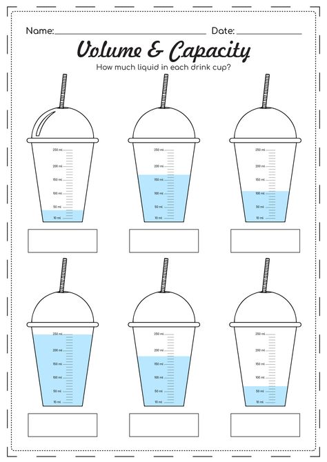 Capacity Activities, Maths Tlm, Worksheets Grade 2, Capacity Worksheets, Volume Activities, Teaching Measurement, Volume Worksheets, Volume Math, Measuring Volume