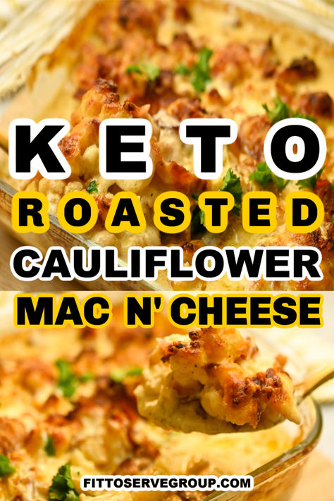 Roasted Cauliflower Mac & Cheese (Keto) Keto Roasted Cauliflower, Keto Mac And Cheese, Gluten Free Mac And Cheese, Carb Sides, Keto Lunches, Mac And Cheese Casserole, Cheese Keto, Keto Casseroles, Keto Sides