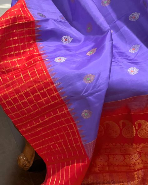 Sold Gadwal silk saree in bright Lavender and Red combo. Border is weaved zari checks and highlights the blouse with all over zari motifis. Available to ship immediately within USA Please DM to order Blouse size 38 #blouse #gadwal #gadwalsarees #indianclothing #saree #sareestyle #sarees #designer #designersaree #designersarees Lavender And Red, Saree Styles, Saree Blouse Designs, Saree Blouse, Indian Outfits, Silk Saree, Saree Designs, Blouse Designs, Red Color