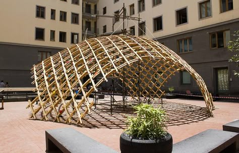 Toledo 2 Gridshell Naples, Faculty of Architecture countryard, 2014, Bamboo Building, Shell Structure, Pavilion Architecture, Bamboo Structure, Shelter Design, Bamboo Architecture, Pavilion Design, Genius Loci, Parametric Architecture