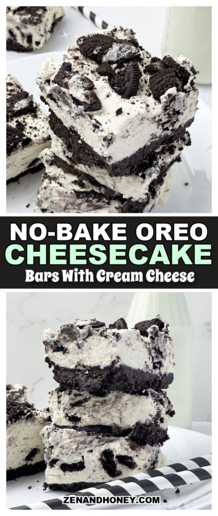 No Bake Oreo Cheesecake Bars - ZEN AND HONEY Desserts No Bake, Oreo Cheesecake Bars, Oreo Bars, Oreo Desserts, No Bake Oreo Cheesecake, Chocolate Poke Cake, Cheesecake Bar Recipes, Buttery Cookies, Oreo Dessert