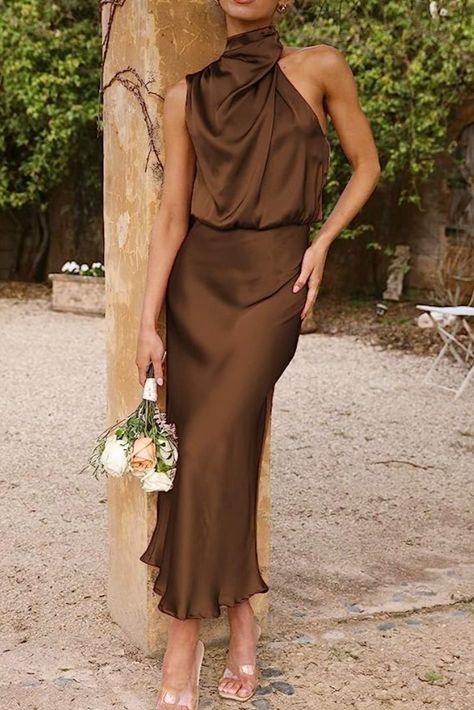 Gaun Koktail, Satin Bridesmaid Dresses, Mini Robes, Vintage Glam, Asymmetrical Tops, Maxi Dress Party, Womens Midi Dresses, Guest Dresses, Flare Skirt