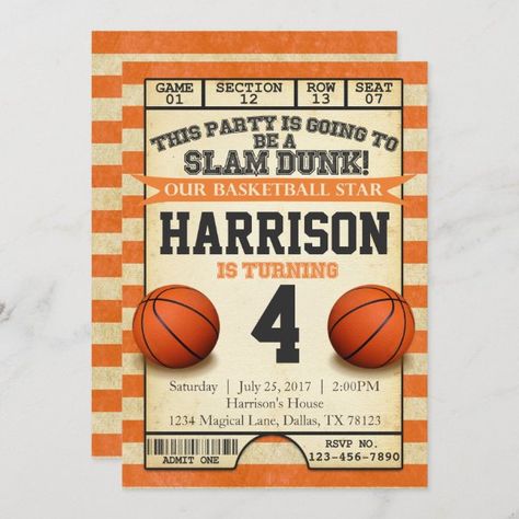 Basketball Ticket Birthday Party Invitation Invite Basketball Birthday Party Invitations, Basketball Birthday Cards, Basketball Birthday Invitations, Basketball Invitations, Ball Birthday Party, Basketball Baby Shower, Sports Birthday Invitations, Basketball Theme Party, Basketball Tickets