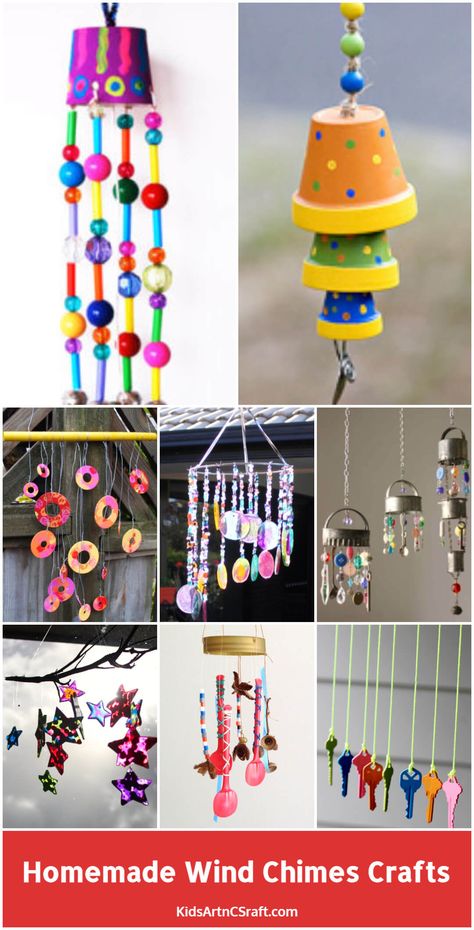 15+ DIY Homemade Wind Chimes Crafts for Kids Simple Windchimes Diy, Preschool Wind Chimes, Kids Wind Chime Craft, Windchime Craft For Kids, Windchimes Diy Kids, Wind Charms Diy, Wind Chimes Homemade Unique, Wind Chimes Homemade How To Make Easy Diy, Wind Chimes Craft For Kids