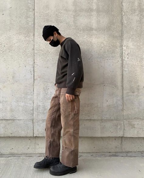 Combat Boot Mens Outfit, Double Knee Pants Carhartt, Baggy Carhartt Pants Outfit, Boots With Baggy Pants, Baggy Pants With Boots, Men Combat Boots Outfit, Combat Boot Outfits Men, Carhartt Double Knee Pants Outfit Men, Mens Combat Boots Outfit