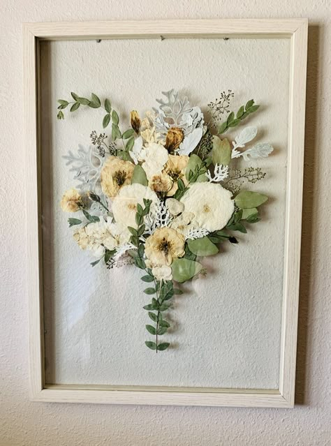 Wedding Bouquet Preservation — Glasshouse Collection- Preserved Flower and Resin Art Dried Flowers Diy, Wedding Bouquet Preservation, Pressed Flower Crafts, Floral Preservation, Flower Shadow Box, Bouquet Preservation, Dried Bouquet, Pressed Flower Art, Wedding Frames