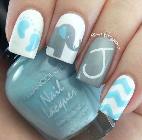 Baby Boy Nails, Elephant Nails, Baby Shower Nails, Baby Nails, Nail Art Brushes, Cute Nail Designs, Manicure E Pedicure, Web Interface, White Nails