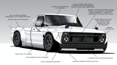 Vehicle Styling for Ken Block's Hoonitruck, built by Hoonigan and Detroit Speed Ken Block Hoonigan, Ken Block Cars, Ford Hoonicorn, Obs Ford Lightning, Drift Truck, Lifted Dentside Ford, Datsun Pickup, Ken Block, Lowrider Trucks