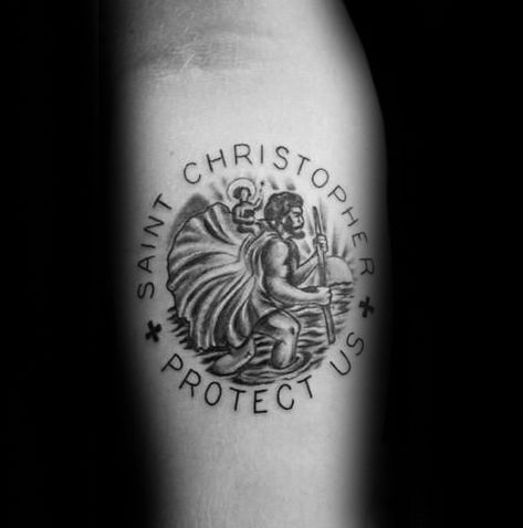 St Christopher Tattoo, Tattoo Prep, Travel Style Airport, 2024 Tattoo, Biblical Tattoos, Inner Forearm Tattoo, M Tattoos, 1st Birthday Girl Decorations, Map Tattoos