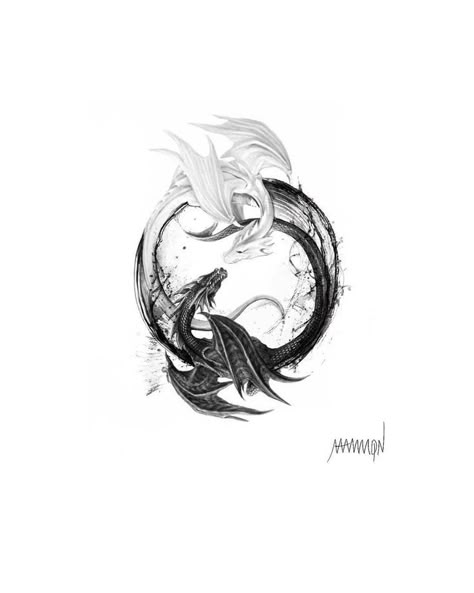 Two Dragons Intertwined Tattoo, Chaos Order Tattoo, Tatoos Wolf, Minimal Dragon Tattoo, Abstract Dragon Tattoo, Full Back Tattoo Ideas, Yin Yang Dragon Tattoo, Reborn Tattoo, Small Dragon Tattoos