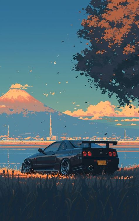 Best Cars Pixel Art Car Wallpaper, Pixel Car Wallpaper, Jdm Art Wallpaper, Wallpaper Jdm Car, Jdm Anime Wallpaper, Car Pixel Art, Jdm Wallpapers, Jdm Art, Notion Images