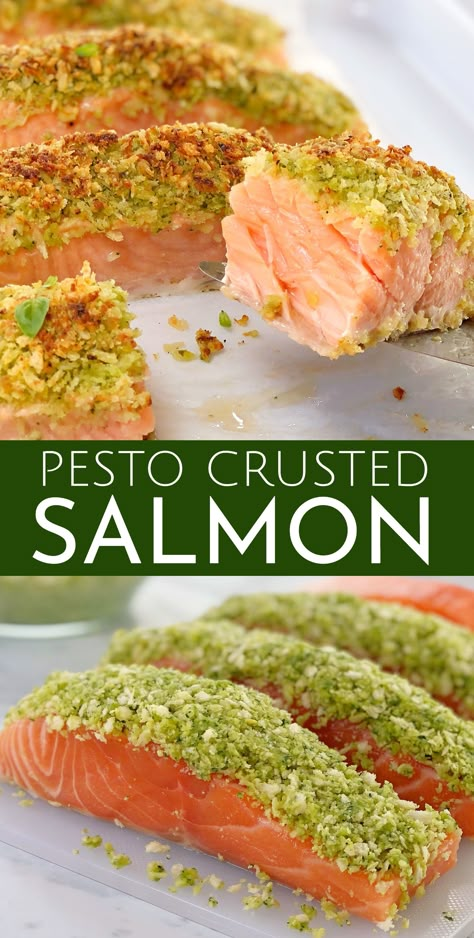 Pesto Crusted Salmon, Salmon With Pesto, Pesto Salmon Recipe, Cooking Salmon Fillet, Salmon Baked, Salmon Recipes Pan Seared, Salmon Recipes Baked Healthy, Pesto Salmon, Oven Baked Salmon