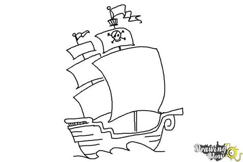 How to Draw a Pirate Ship For Kids - DrawingNow Draw A Pirate Ship, Pirate Ship Illustration, Ship Doodle, Treasure Map Drawing, Pirate Ship Drawing, Ship Illustration, Drawing Steps, Easy Step By Step Drawing, Drawing Lessons For Kids