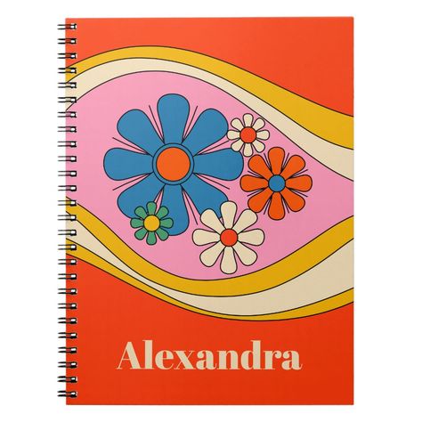 70s Flowers, Colorful Notebooks, Flowers Colorful, Retro 60s, Groovy Retro, Personalized Notebook, Retro Floral, Spiral Notebook, Paper Stock