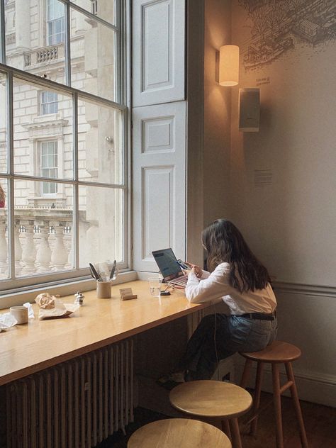 Eating At Cafe Aesthetic, Working From A Cafe Aesthetic, Writing In Cafe Aesthetic, Cafe Vision Board, Cafe Writing Aesthetic, Working From A Coffee Shop, Coffee Shop Vision Board, London Working Aesthetic, Coffee Shop Working Aesthetic