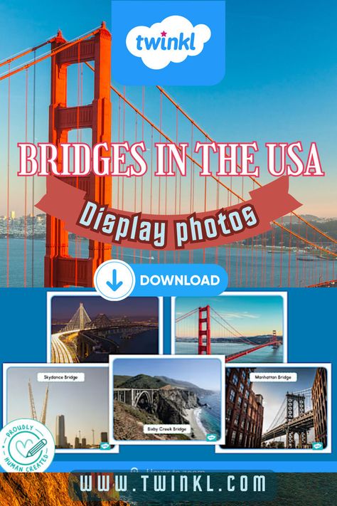 Bridges in the USA Display Photos Bixby Creek Bridge, Geography Lessons, Manhattan Bridge, Display Photos, Teacher Created Resources, Engineering Projects, Student Engagement, Learning Environments, Photo Displays