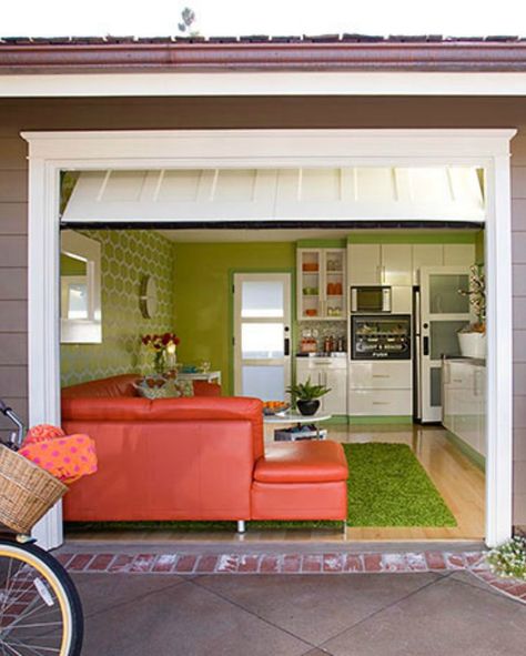 Garage = Family Hangout Space - Love your home, not enough space, change your garage into a family room. Garage Conversion To Family Room, Garage Loft Apartment, Remodel Garage, Garage Transformation, Garage To Living Space, Hangout Room, Converted Garage, Garage Room, Garage Loft