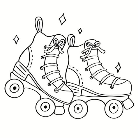 Add a splash of color to this cute roller skates coloring page, ideal for young girls.#ColoringFor90sKids #90sKidsColoringPages #90sColoringFun #NostalgicColoring #ColoringMemories #90sCartoonColoring #RetroColoringPages Roller Skate Outline, Barbie Drawings Easy, Roller Skate Coloring Page, Roller Skate Sketch, Roller Skating Drawing, Roller Skates Drawing, Skates Drawing, Cute Roller Skates, Roller Skate Birthday Party