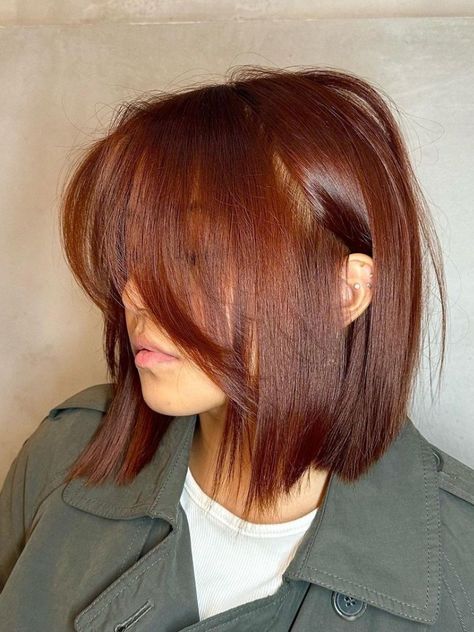 Brown Red Bob Haircut, Simple Hair Colour Ideas, Blonde To Chestnut Brown Hair, Brown Hair Colors Chestnut, From Red To Brown Hair, Chin Length Auburn Hair, Pale Skin Auburn Hair, Chestnut Brown Hair Bob, Short Auburn Brown Hair