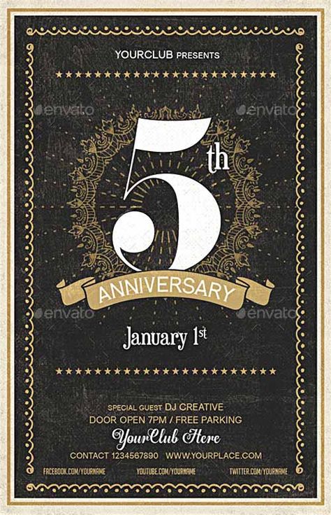 Club Anniversary Poster, Anniversary Event Poster, Anniversary Poster Design, 100 Years Celebration, Anniversary Poster, Gala Party, Party Flyer Template, Concert Flyer, Bar Poster