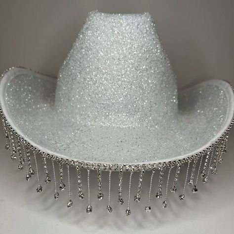 Diamond Cowgirl Hat, Sparkle Cowgirl Hat, Cowgirl Party Hats, Badazzel Cowboy Hat, White Bedazzled Cowboy Hat, Diy Rhinestone Hat, White Cow Girl Hat, Diamond Cowboy Hat, Eras Tour Cowboy Hat