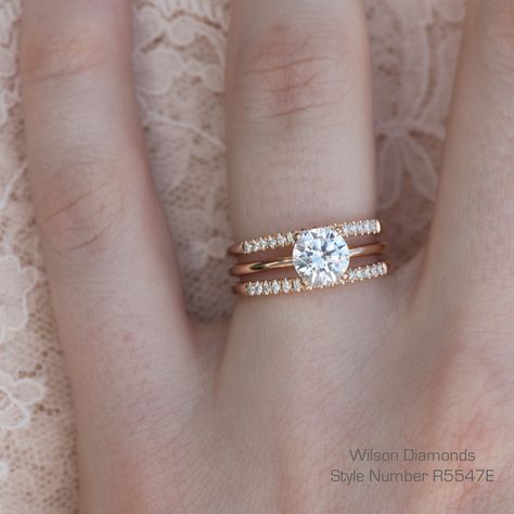 3 rings in 1! #rosegold #engagementring #wilsondiamonds #ring Unique Engagement Rings Halo, Wedding Band Ideas, Pave Wedding Bands, Vintage Engagement Rings Sapphire, Matching Wedding Rings, Wedding Ring Styles, Band Ideas, Rings Ideas, Wedding Rings Solitaire