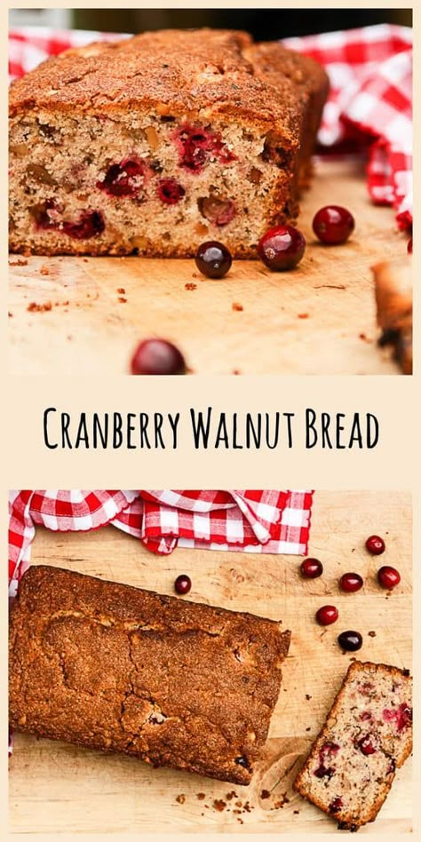 Walnut Bread Recipe, Cranberry Walnut Bread, Cranberry Bread Recipes, Walnut Loaf, Quick Treats, Walnut Bread, Cranberry Bread, Cranberry Recipes, Toasted Walnuts