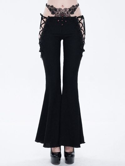 Black Gothic Sexy Slim Lace-Up Flared Trousers for Women Black Bell Bottoms, Gothic Trousers, Goth Stuff, Gothic Pants, Rock Style Clothing, Black Pants Men, Trousers For Women, Flared Trousers, Flared Pants