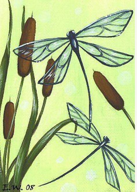 Dragon Fly Paper Craft, Dragon Flies Drawings, Dragonfly Artwork, Dragonfly Drawing, Dragonfly Painting, Cat Tails, Watercolor Dragonfly, Dragon Flies, Dragonfly Art