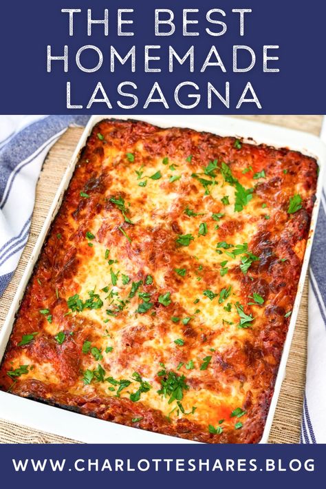 From-scratch meaty tomato sauce is layered with ricotta and an abundance of mozzarella and parmesan for the perfect homemade lasagna. Cottage Cheese Lasagna Recipe, Best Homemade Lasagna, Easy Lasagna Recipe With Ricotta, Cheese Lasagna Recipe, Homemade Lasagna Recipe, Lasagna With Cottage Cheese, Easy Homemade Lasagna, Beef Lasagna Recipe, Homemade Lasagna Recipes