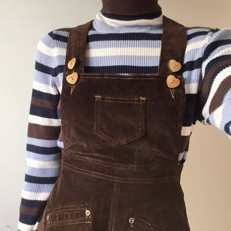 Dungarees Dress, Brown Overalls, Vintage Pinafore, Chocolate Brown Colour, Stitching Details, Blouse Casual, Brown Corduroy, Brown Colour, Wooden Buttons