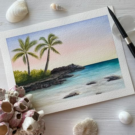 Katherine Urban (@katherine.urban.art) on Instagram Aquarelle Painting Landscape, Beach Painting Watercolor, Sky Painting Watercolor, Pastel Painting Ideas, Mini Sketches, Aquarelle Painting, Pastel Sky, Canvas Painting Tutorials, Canvas Painting Designs