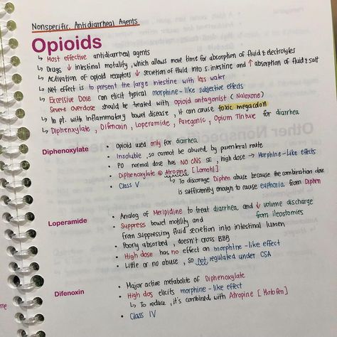 @iamneestudy on Instagram: “Opioids on antidiarrheal drugs 😆✨ . . . . . #iamneenursingstudentlife #iamneestudynotes #pharmacology #nursingstudent #pharmnotes #opioid…” Opioids Pharmacology, Nurse Charting, Pharmacology Notes, Charting For Nurses, Med Notes, Pharm Tech, Nursing School Inspiration, Nurse Things, Paramedic School