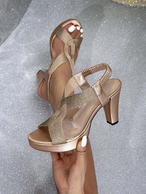 Women's High-Heeled Waterproof Platform Sandals, Stylish Champagne-Colored Cool Woven Cross Straps With Ankle Straps, Thick-Heeled And Thick-Soled Roman Sandals | SHEIN USA Woven Cross, Chunky Platform Sandals, Roman Sandals, Womens Chunky Heels, Color Champagne, Fashion Sandals, Champagne Color, Ankle Straps, Cross Straps