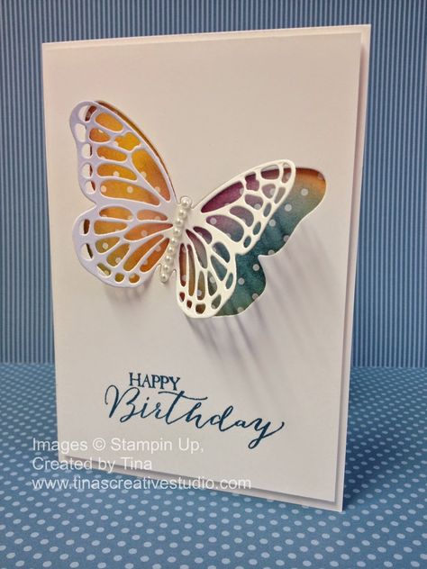 Stained Glass Butterfly Birthay Card - Video - Tina's Creative Studio Butterfly Cards Handmade, Butterfly Brilliance, Cricut Birthday Cards, Watercolor Wings, Butterfly Bouquet, Glass Butterflies, Butterfly Birthday Cards, Cricut Birthday, Thinlits Dies