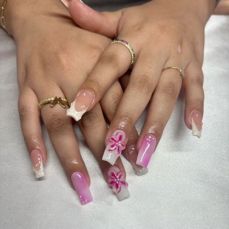 Hibiscus Flower Nails Hibiscus Flower Nails 3d, Barbados Nails, Nails French Tip Pink, Hibiscus Flower Nails, French Tip Pink, Hawaiian Flower Nails, Pink Flower Nails, Nails French Tip, 3d Flower Nails