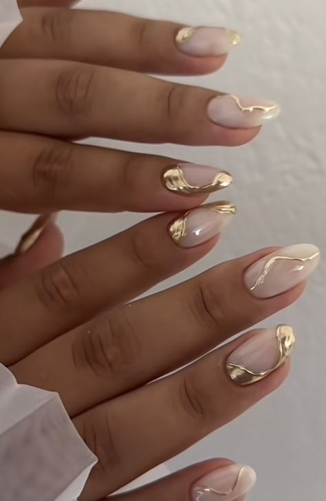 Gold Chrome Nails, Hoco Nails, Chrome Nails Designs, Formal Nails, Simple Gel Nails, Summery Nails, Casual Nails, Homecoming Nails, Neutral Nails