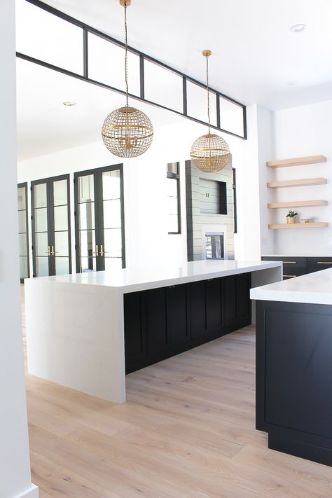 Our New Modern Kitchen: The Big Reveal! - The House of Silver Lining Kitchen With Black Cabinets, Ikea Black, Double Island, Double Islands, White Oak Kitchen, Outdoor Kitchen Countertops, Kitchen Fridge, Pantry Cabinets, Black Kitchen Cabinets