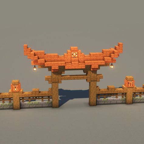 Japanese Minecraft Builds, Minecraft Wall Designs, Japanese Torii Gate, Minecraft Materials, Minecraft Japanese House, Japanese Torii, Wall Gate, Minecraft Japanese, Minecraft Wall