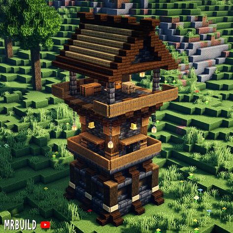 Minecraft Tutorial: Medieval Defensive Watchtower Watchtower Minecraft, Medieval Watchtower, Medieval Tower, Easy Minecraft Houses, Minecraft Medieval, Minecraft Inspo, Minecraft Construction, Minecraft House Designs, Minecraft Blueprints