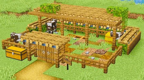 Animal Farm Minecraft, Minecraft Horse Stables, Farm In Minecraft, Minecraft Horse, Farm Minecraft, House In Minecraft, Rumah Minecraft Sederhana, Minecraft Interior Design, Bangunan Minecraft