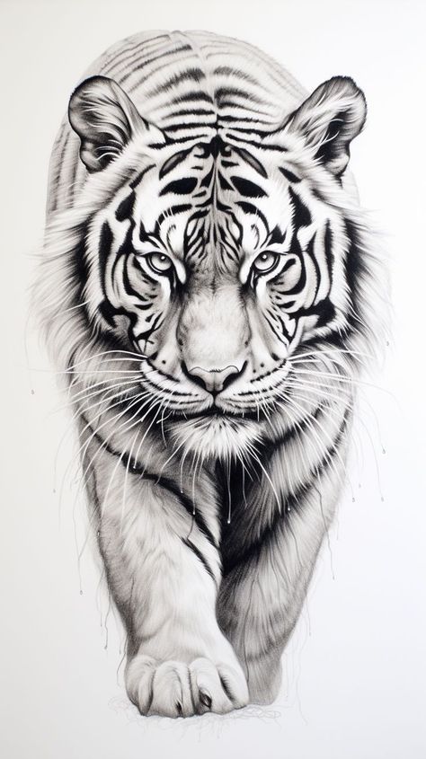 Drawing Ideas Tiger, How To Draw A Tiger, Tiger Art Drawing, Tiger Sketch, Cute Owl Tattoo, Big Cat Tattoo, Realistic Animal Drawings, Tiger Tattoos, Animal Sleeve Tattoo