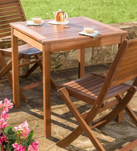 Square Bistro Table, Patio Balcony Ideas, Wooden Bar Table, Bistro Dining Table, Deck Balcony, Bistro Furniture, Bistro Table Outdoor, Outdoor Wood Furniture, Outdoor Living Furniture