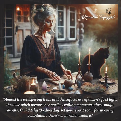 ✨ Welcome to Witchy Wednesday ✨ A day when the veil between the ordinary and the magical is at its thinnest. As the dawn breaks and the world awakens, whispers of ancient spells and enchantments fill the air. This is the day to embrace the mystique that lies within and around us, to explore the mysteries of the cosmos, and to honor the wisdom of the witches who came before us. On Witchy Wednesday, we celebrate the wonders of the unseen, the power of intuition, and the beauty of nature’s un... Witchy First Of The Month, The Magic Of Ordinary Days, Sunday Magickal Correspondences, Monday Magickal Correspondences, Days Of Week Magic Correspondence, Witch Quotes, Morning Greeting, The Ordinary, Cosmos