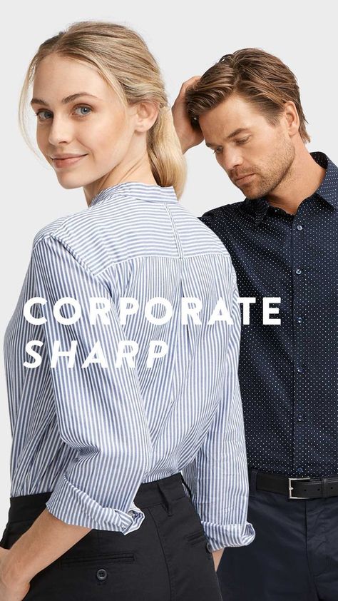 Cargo Crew's ready to wear corporate range showcases apparel that represents the new Modern Uniform, an unofficial business dress code for today. Office Uniform | Modern Workwear | Modern Corporate Uniforms Retail Uniform, Restaurant Design Ideas, Modern Workwear, Business Dress Code, Modern Uniform, Professional Uniforms, Uniform Ideas, Staff Uniforms, Corporate Uniforms