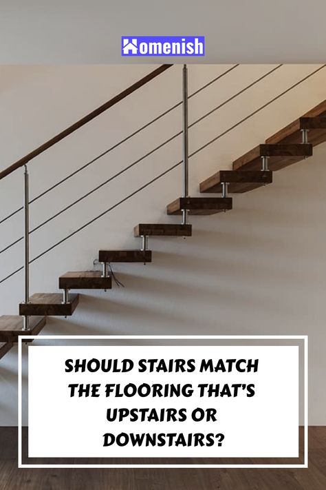 If you are renovating your staircase, you are likely to face the decision of choosing between matching the stair flooring to either the downstairs or the upstairs of the home. This will be an easy call if your upstairs and downstairs both have the same flooring, but in many homes, the upstairs and downstairs flooring will be different. Different Wood Floors Upstairs And Downstairs, Different Flooring Upstairs And Downstairs, Staircase Different Color Than Floor, Downstairs Flooring, Upstairs Flooring, Dark Floor Living Room, Top Of Stairs, Stair Well, Flooring For Stairs