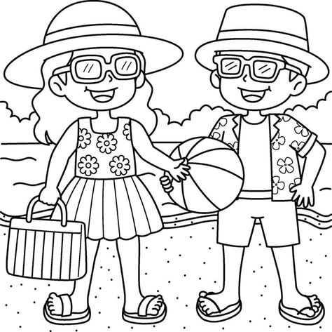 Children in a Summer Outfit Coloring Page for Kids Summer Colouring Page, Clothes Outline, Graphic Design Interview, Tourist Outfit, Art Outfit, Unique Coloring Pages, Summer Coloring Pages, Easy Coloring, Detailed Coloring Pages