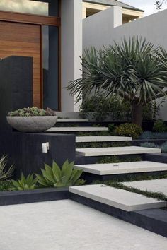 Top 70 Best Modern Landscape Design Ideas - Landscaping Inspiration Landscaping Entrance, Landscape Stairs, Front Stairs, Small Front Gardens, Modern Front Yard, Small Front Yard Landscaping, Front Garden Design, Exterior Stairs, Landscaping Inspiration